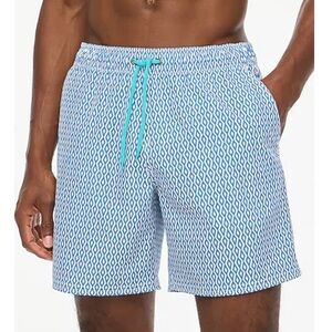 NEW J. Crew Mens Swim Shorts Bathing Suit Blue River Stream White  7" Small $79